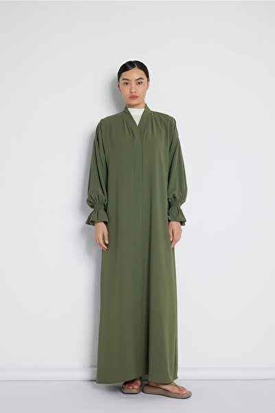 Nuum Design Handle Rubber Detailed Abaya Khaki