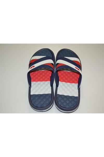 Calx Чоловічі нековзні м'які масажні тапочки з біло-синьо-червоним хрестоподібним візерунком EVA