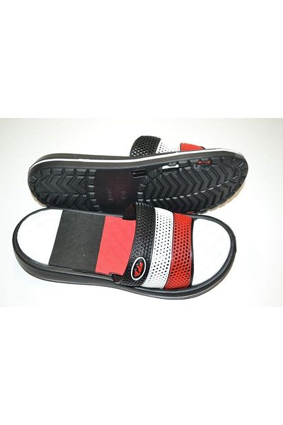 Calx MEN'S NON-SLIP SOFT MASSAGE SOLE BLACK WHITE RED COLOR FLAT MODEL EVA SLIPPERS