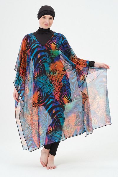 vawensea Women's Hijab Swimsuit V Neck Kaftan Pareo Leopard Patterned