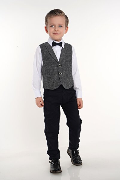 Merdia Kids Erkek Çocuk Takım Elbise 2 Düğmeli Yelekli Papyonlu Smokin