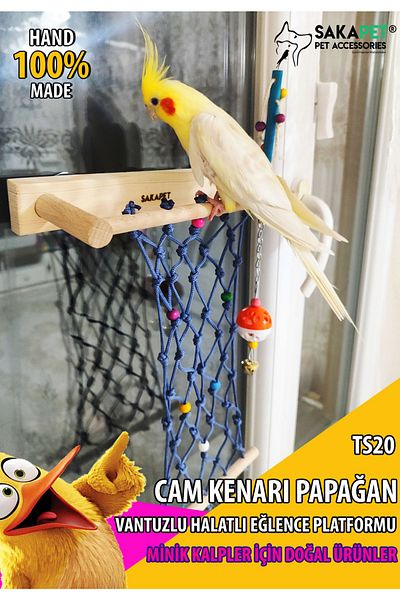 SAKAPET Parrot Glass Play Track with Wooden Suction Cup - Ts20 with Climbing Rope