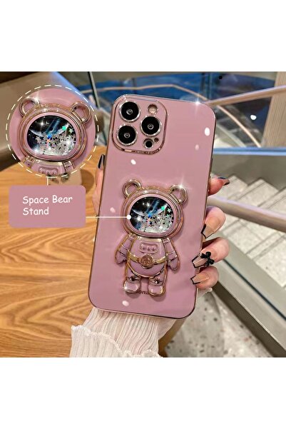 AKSEFİZZ Apple Iphone 12 Pro Max Uyumlu Akışkan Sıvılı Simli Yıldızlı Ayıcık ...