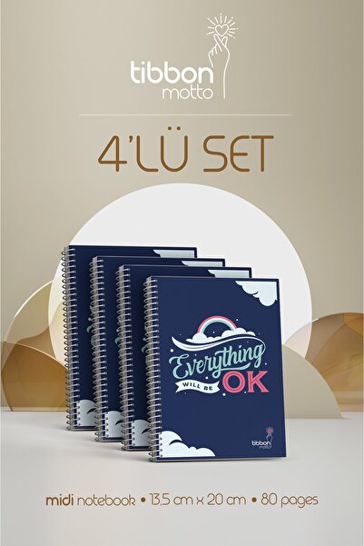 Tibbon Motto Midi Defter Spiralli 4'lü Set Ok 14
