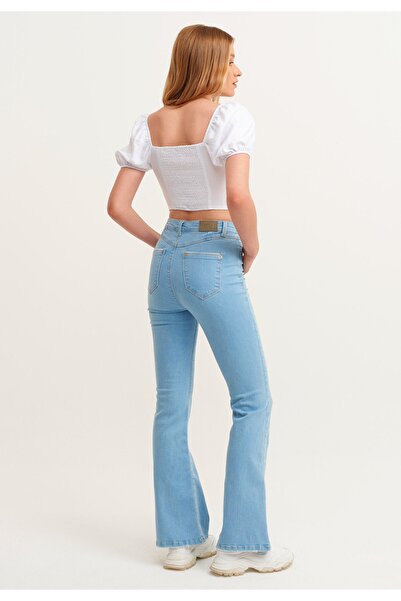 SANTA BELLA Wanted Buz Mavi ispanyol Paça Jean Flare Kadın Toparlayıcı Power Likra Kot Pantolon