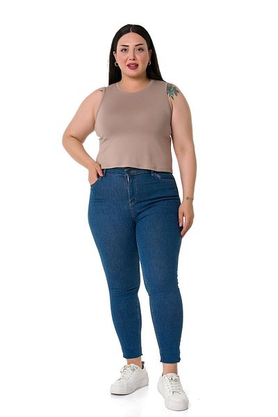 DISENTIS MODEST Plus Size Crew Neck Sleeveless Crop Viscose Mink Body