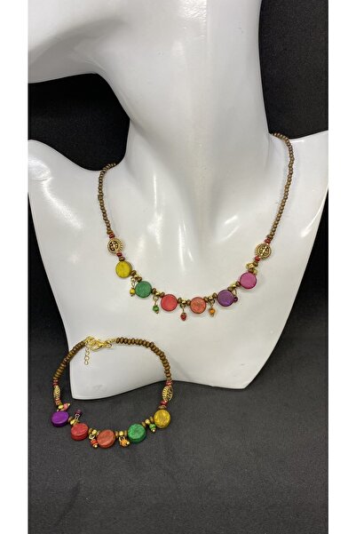 Porsuk Alternatif El yapımı coconat pirinç aparatlı kadın kolye halhal set