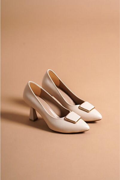 munora butik Toka Detaylı Ekru Stiletto