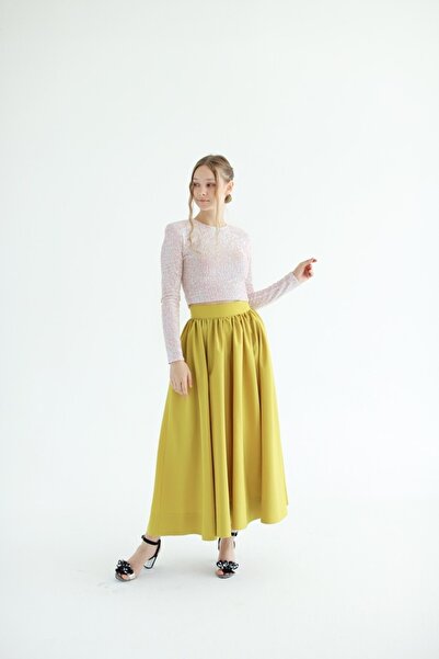 She Sea Lime Yeşili Pamuk Tam Daire Büzgülü Kety Etek