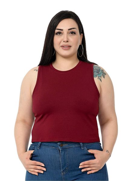 DISENTIS MODEST Plus Size Crew Deck Fără mâneci Crop Viscose Claret Red Body