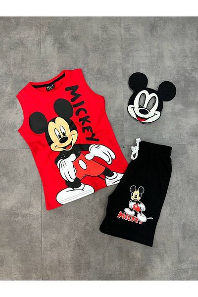 öykümgaleria Boy's Mickey Summer Masked Shorts Brand New Sleeve Top Bottom Set