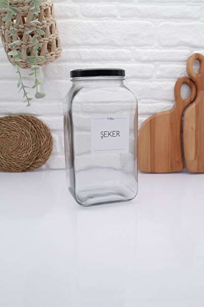 zezedesing Cam Kavanoz Saklama Kabı Siyah Kapak 3000ML (ŞEKER)