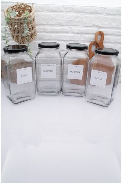 zezedesing Glass Jar Storage Container Black Lid 3000ML (BRASS-BULGUR-LINSE-MAKARNA)
