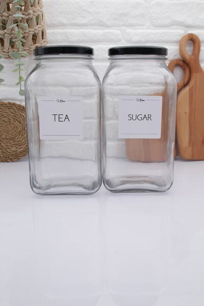 zezedesing Cam Kavanoz Saklama Kabı Siyah Kapak 3000ML (TEA-SUGAR)