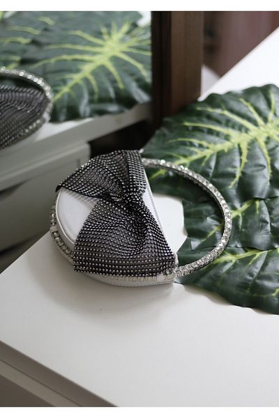 Moom Bag Γυναικεία βραδινή τσάντα φορέματος από λευκή στρογγυλή πέτρα