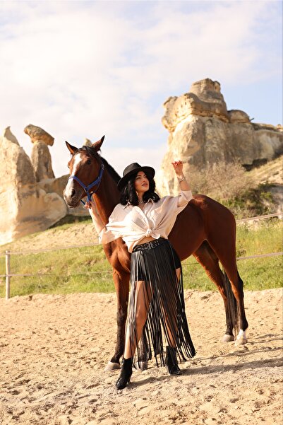 Sweet Demon Fusta lungă din piele elegantă cu ciucuri subțiri