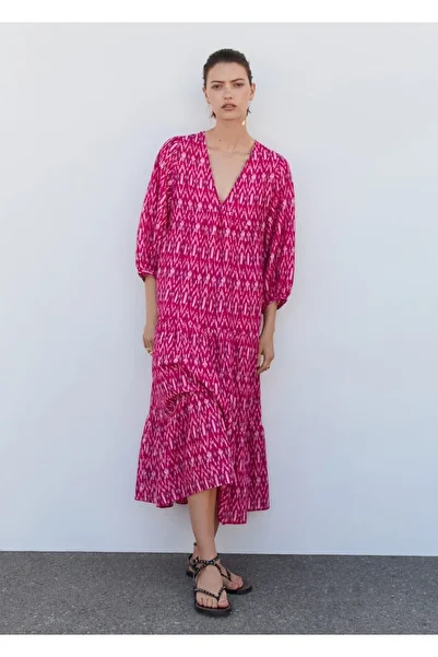 MANGO Woman Balloon Sleeve Patterned Dress