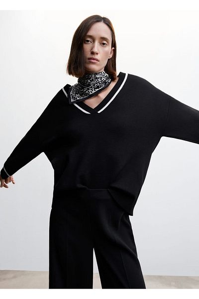 MANGO Woman Contrast V-Neck Sweater
