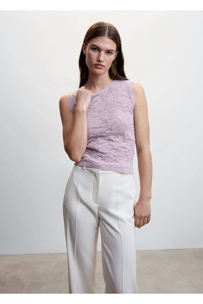 MANGO Woman Floral Patterned Knitwear Blouse