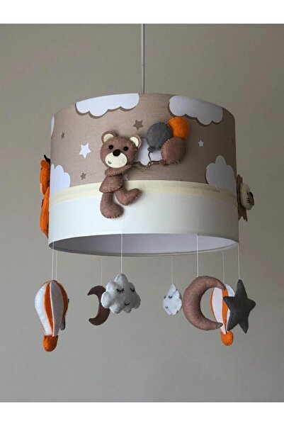 Leobabyroom Kahve Bulutlu Yıldızlı Krem Aslan Ayıcık Zürafa Fil Figürlü Kız/Erkek Bebek Odası Tasarım Avize