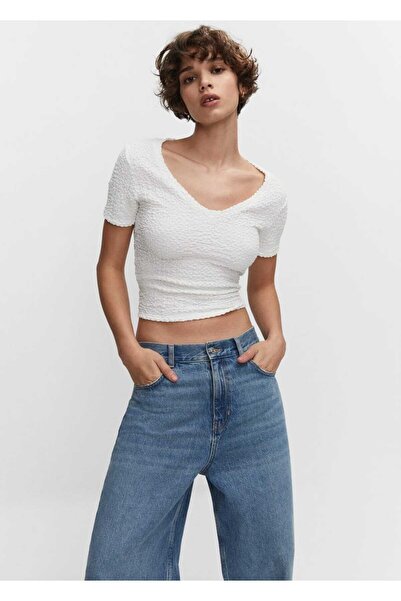 MANGO Woman Tricou cu decolteu în V texturat