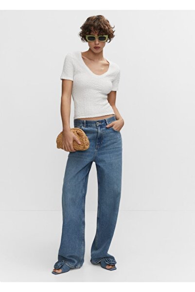 MANGO Woman Tricou cu decolteu în V texturat