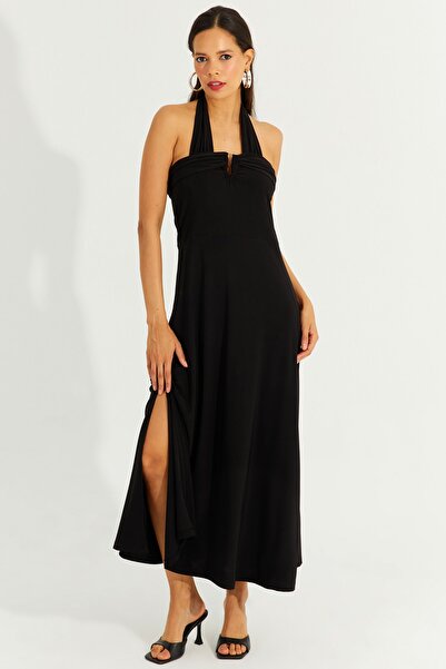 Cool & Sexy Kadın Siyah Çift Askılı Maxi Elbise BK261084