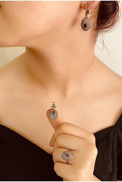 Bay hediye Safir Taşlı 925 Ayar Gümüş Üçlü Otantik Set Takı