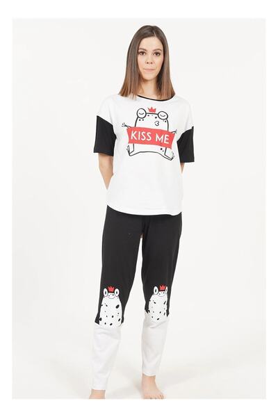 VİENETTA Set pijama de damă Vienetta alb cu mânecă scurtă