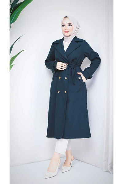 KMKkombin Long Crochet Collar Seasonal Trench Coat 17581