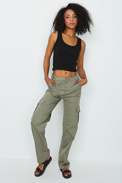 Select Moda Women's Khaki Cargo Pocket Wide Leg Trousers