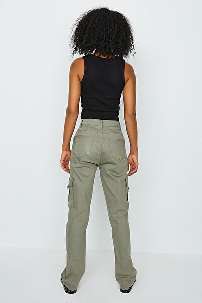 Select Moda Women's Khaki Cargo Pocket Wide Leg Trousers