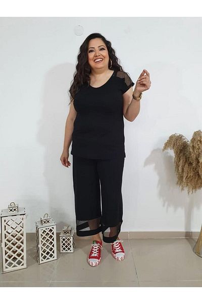 Melis Designer Large Size Top and Bottom Set with Mesh Detail