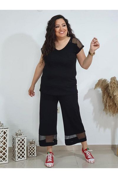 Melis Designer Large Size Top and Bottom Set with Mesh Detail