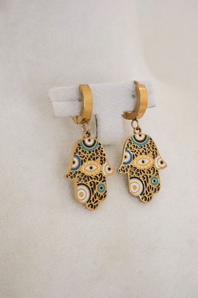 EUROMODA Gold and Silver Plated Steel Pendant Earrings with Eye and Evil Eye Design