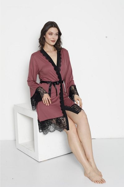 Pijamoni Milan fabric Bamboo Lace detailed Luxury dressing gown