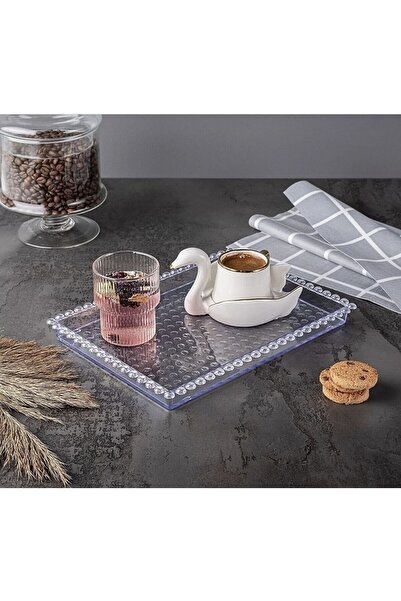 CARMEN SOFT paris 2’Lİ BONCUKLU DİKDÖRTGEN YUVARLAK SUNUM TEPSİSİ, ŞEFFAF TEPSİ , ÇAY KAHVE TEPSİSİ , SUNUMLUK