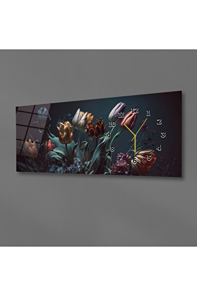 marpanya Yatay Yandan Saatli Sanat ve Doğa Temalı Cam Tablo 196
