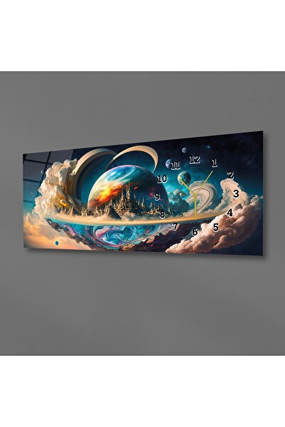 marpanya Yatay Yandan Saatli Sanat ve Doğa Temalı Cam Tablo 209