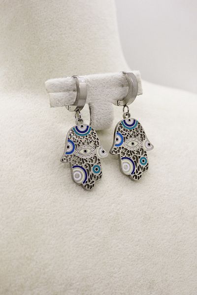 EUROMODA Gold and Silver Plated Steel Pendant Earrings with Eye and Evil Eye Design