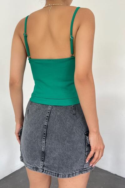 bayansepeti Green Knitted Crepe Fabric Strap Blouse 5076