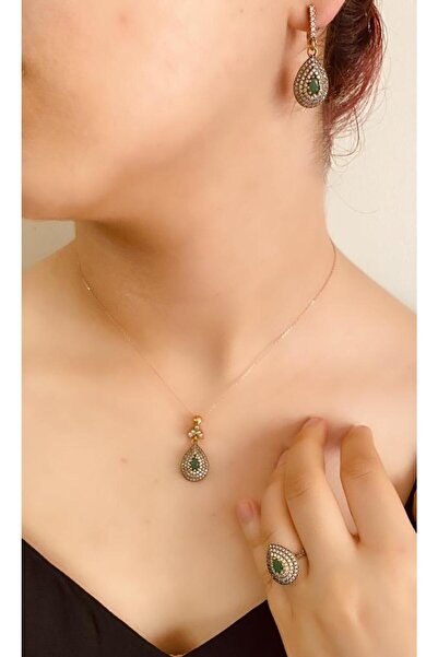 Bay hediye Taşlı 925 Ayar Gümüş Üçlü Otantik Set Takı