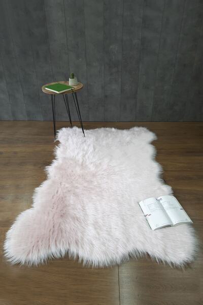 Teksev Kürk Rectangle Pudra Çocuk Genç Odası Halısı Puf Peluş Post Tüylü Deko...
