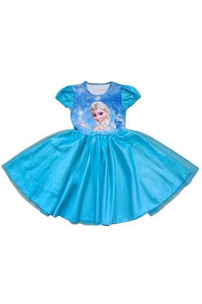 Moni Girl's Frozen/ Frozen Princess Elsa Printed Kiloş Tulle Skirt Dress