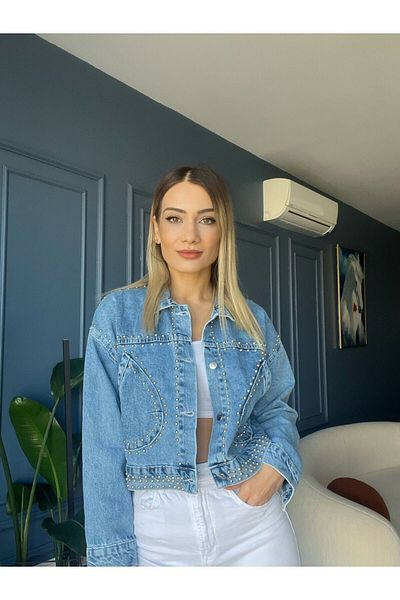 SAGİ JEANS Jachetă de jeans crop cu nasturi cu capse, albastru-L