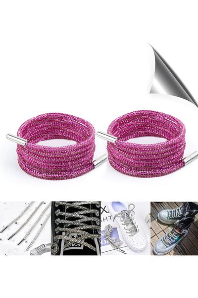 AiryFooT Crystal Stone Shiny Stone Shoelaces 100 cm 1 Pair (FUCHIA)