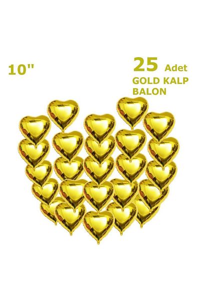 Patladı Gitti 10 Inch Gold Heart Foil Balloon - 25 Pcs