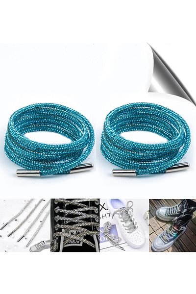 AiryFooT Crystal Stone Shiny Stone Shoelaces 100 cm 1 Pair (BLUE)