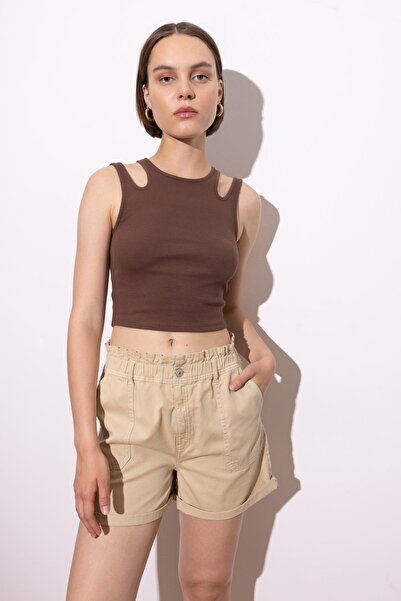 DeFacto Regular Fit Yüksek Bel Gabardin %100 Pamuk Şort A3527ax23sm