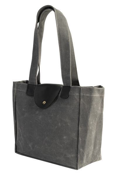 Üçler Çanta Medium Size Shoulder Bag Tote Bag with Waxed Canvas Effect
